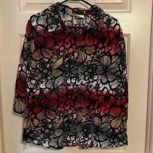 Kim Rogers Red and Black Floral Top
